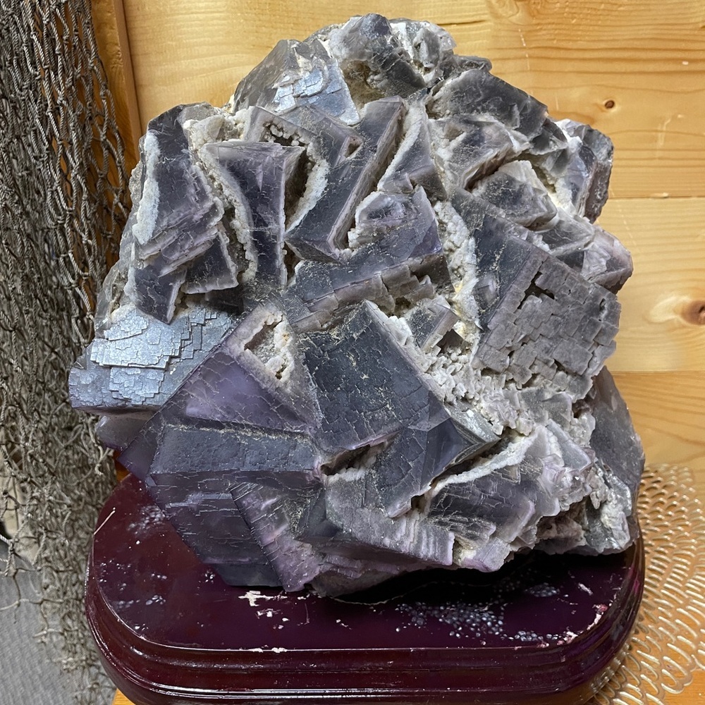 33 LBS Blue Fluorite “boulder” w/ strong uv and custom stand